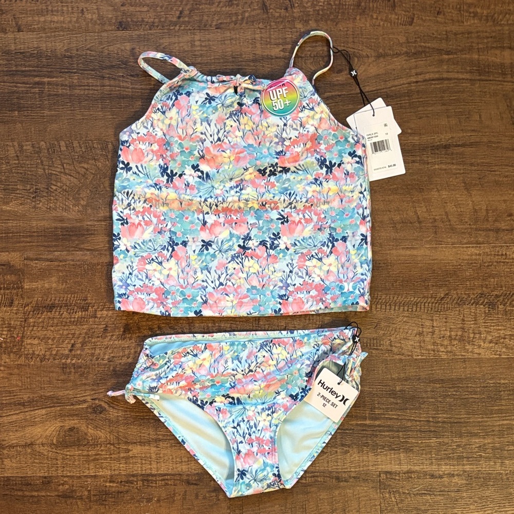 NEW! Hurley Girls Tankini 2-Piece Swimsuit Floral Size 12